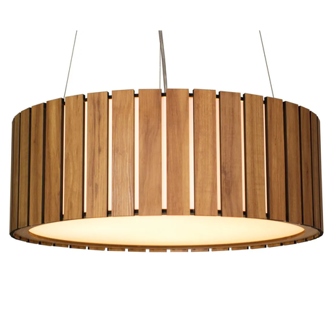 Pendente Redondo Mdf Ripado 60cm – Madeira Amêndola, Bivolt