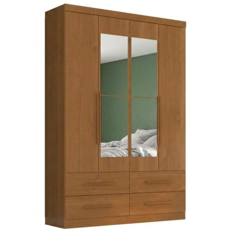 Guarda Roupa Solteiro 4 Portas com Espelho Mari 154x231 cm Cinamomo Zanz