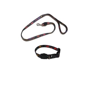 Conjunto Guia e Coleira de Seda 15mm Preto Minnie Tam Único