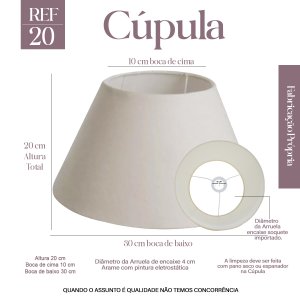 Cúpula Abajur Luminária Cônica 20x10x30cm Tecido Algodão Soquete Importado Ref 20 Bege