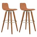 Ver imagem 1 de Kit 2 Banquetas Altas Luxo Versatil Aço Champanhe Linho Terracota Base Carvalho