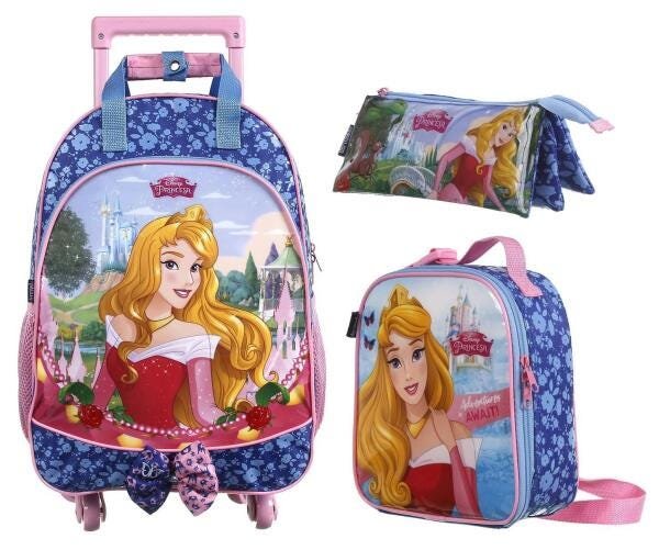 Kit Mochila De Rodinha G Lancheira E Estojo Bela Adormecida - 1