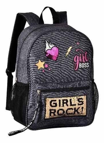 Mochila De Costas Feminina Clio Jeans Paetê Cg2119 - Preto - Jeans - 1