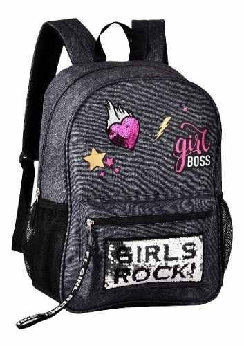 Mochila De Costas Feminina Clio Jeans Paetê Cg2119 - Preto - Jeans - 2