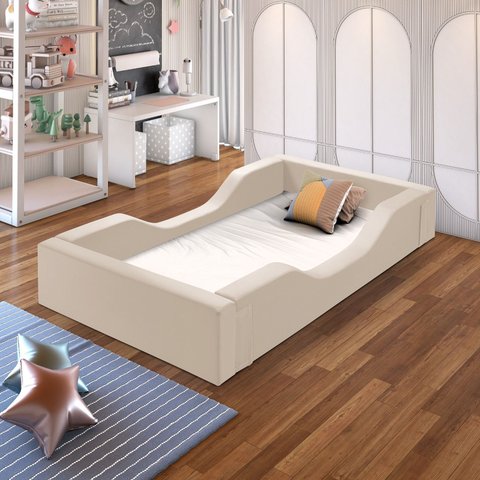 Cama Infantil Espumada Clara Premium Conforto Quarto da Criança Proteção Moderna Luxo Cor Bege
