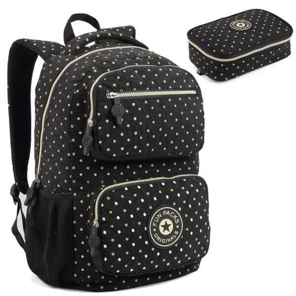 Kit Mochila Feminina Tipo Capricho Escolar Preto G Juvenil - 1