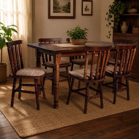 Conjunto de Mesa Mônaco 160x80 com 6 Cadeiras Estofadas – Imbuia – Jm Móveis