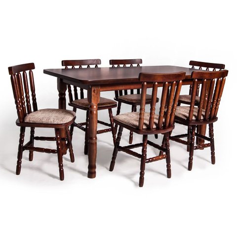 Conjunto de Mesa Mônaco 160x80 com 6 Cadeiras Estofadas – Imbuia – Jm Móveis