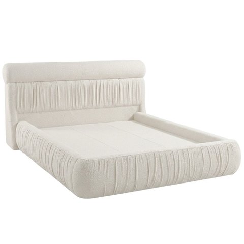 Cama Japonesa Queen Estofada com Cabeceira Sora Bouclé Gelo - Nexta Casa