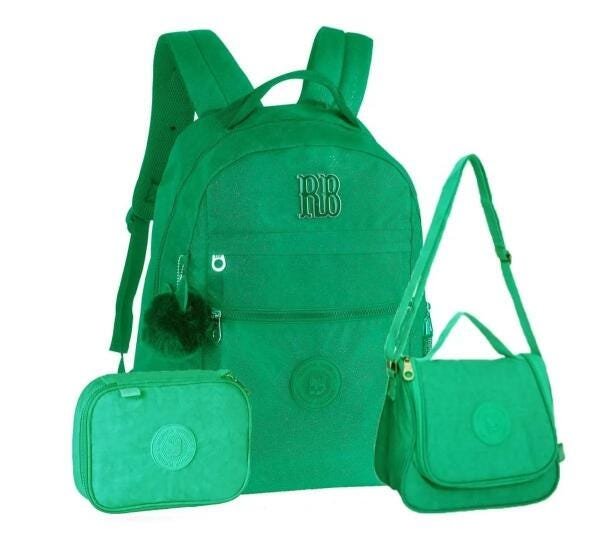 Kit Mochila Lancheira E Estojo Glitter Rb 2081-Verde - 1