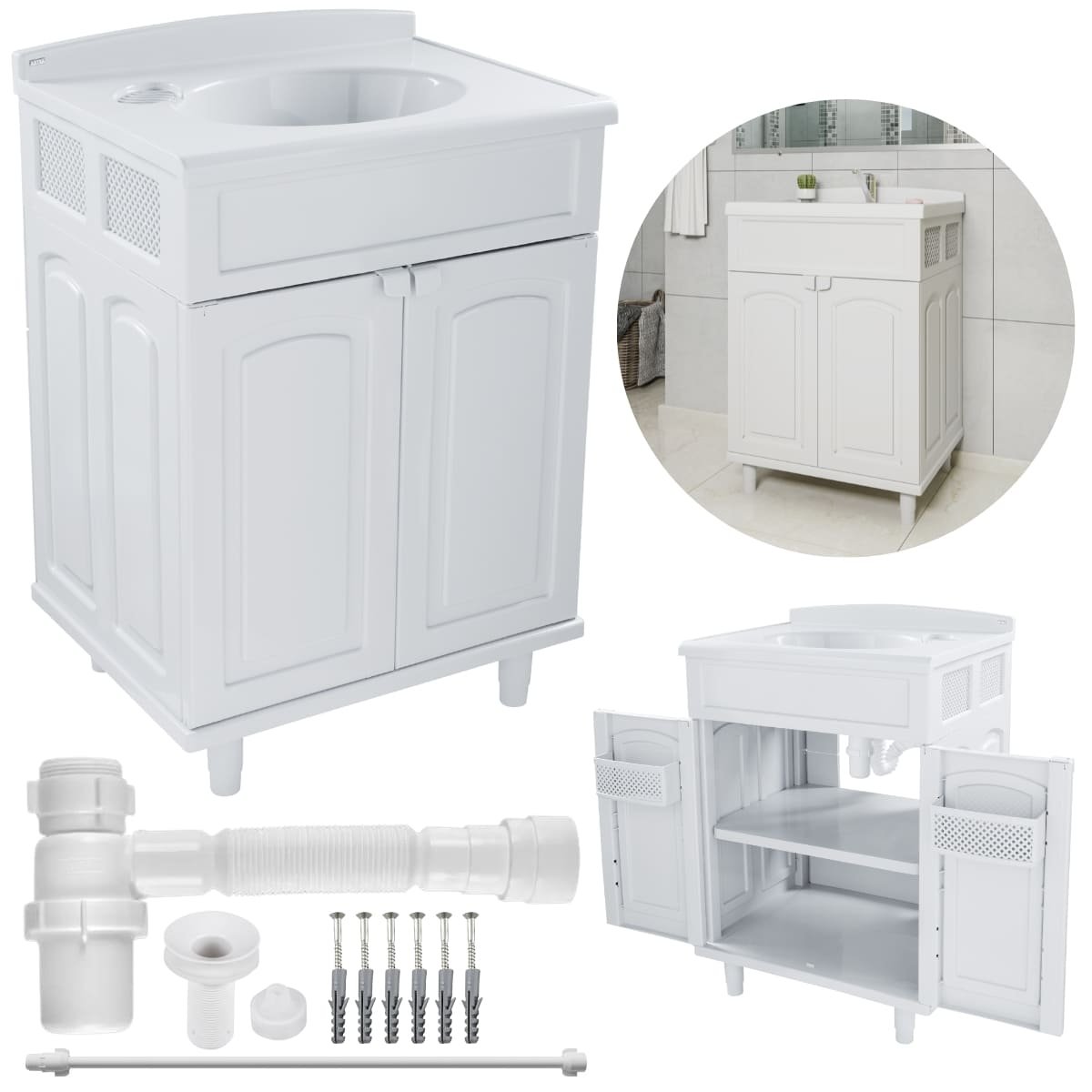 Gabinete Para Banheiro Com Lavatório Branco | 02 Portas | Astra - 1