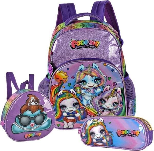 Kit Mochila Lancheira E Estojo Unicórnio Poopsie Infantil - 1
