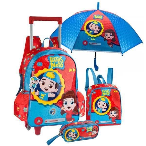 Kit Mochila Escolar Luccas Neto Frases + Guarda Chuva - 1