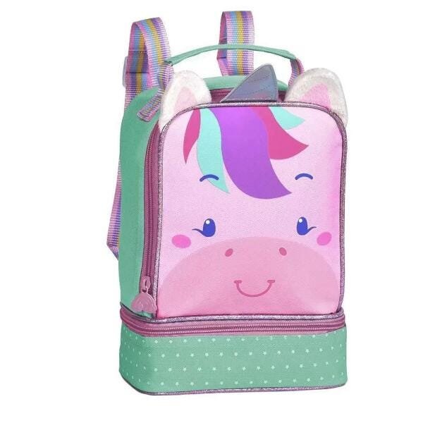 Kit Mochila Carrinho Infantil+Lanch Térmica Unicornio -Verde - 2