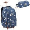 Kit Mochila Feminina Jeans Com Rodas G Com Estojo - 1