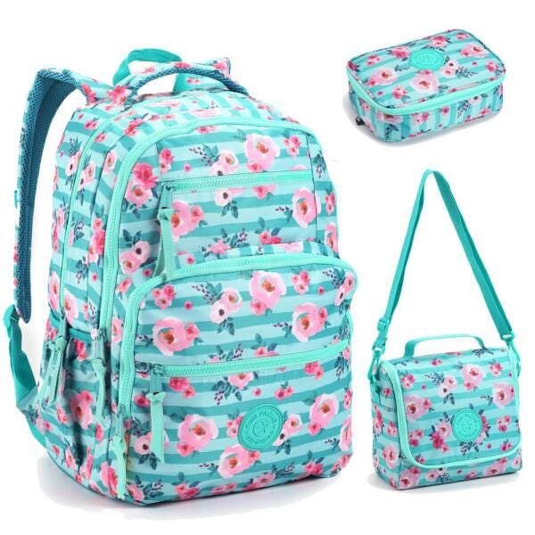 Kit Mochila Feminina Floral Acqua G Com Lancheira E Estojo - 1