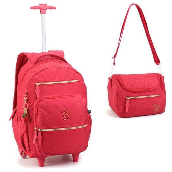 Kit Mochila Feminina Capricho Rodinha Vermelha E Lancheira - 1