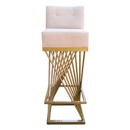 Kit 02 Banquetas Luma Base de Ferro Sued Bege - D'classe Decor - 2