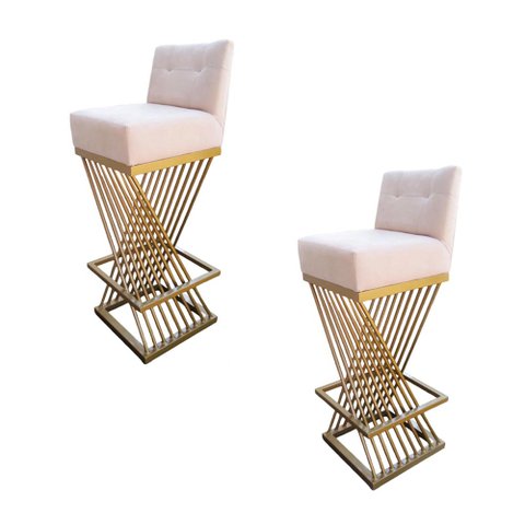 Kit 02 Banquetas Luma Base de Ferro Sued Bege - D'classe Decor