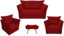 Ver imagem 1 de Kit Namoradeira + 2 Poltronas Decorativa Isis + 1 Puff Retangular Suede Vermelho Pés Madeira Ms Deco