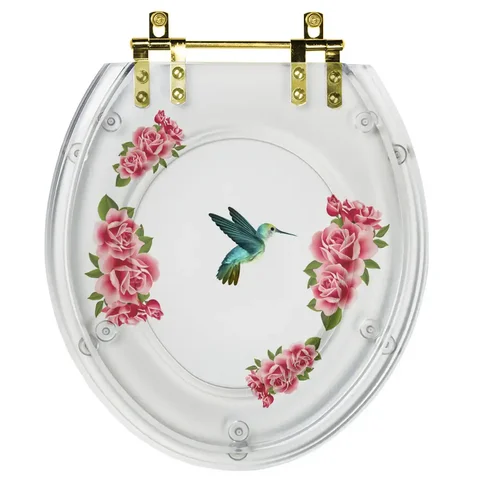 Tampa de Vaso Poliester Oval Cristal Beija Flor Com Ferragem Dourada