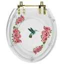 Ver imagem 1 de Tampa de Vaso Poliester Oval Cristal Beija Flor Com Ferragem Dourada