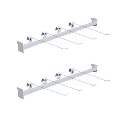 Kit - 2 Réguas para Gôndola Ponta 73cm + 8 Ganchos Simples Branco - Sa Gondolas