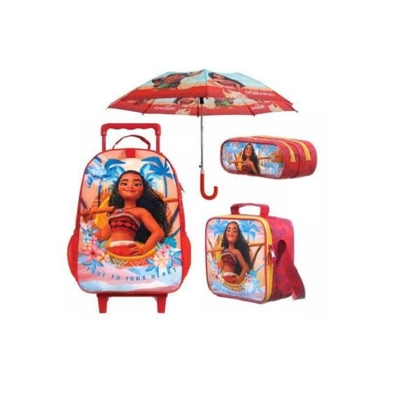 Kit Mochila Rodas Moana Infantil Lancheira Estojo Sombrinha - 1