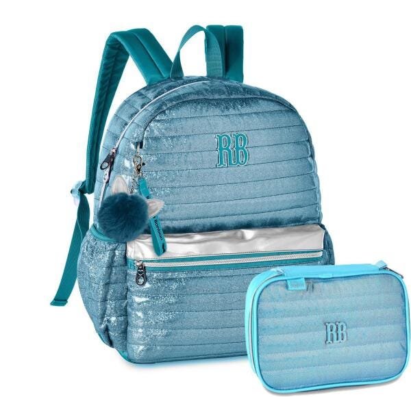 Kit Mochila E Estojo Box Rebecca Bonbon Metalizada Azul 2064 - 1
