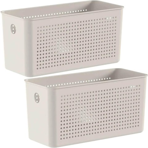 2 Cestos Organizadores Multiuso Empilháveis 4,2l Retangular 26x12x13cm com Perfurações Flow