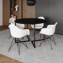 Ver imagem 1 de Mesa Industrial Jantar Redonda 110Cm Preta Base V Com 4 Poltronas Brancas Eames Daw Ferro Preto