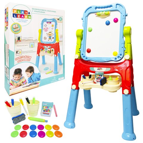 Lousa Magnética Infantil 3 Em 1 Quadro Branco e Negro 48 Pçs