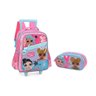 Kit Mochila Carrinho Alças Estojo Lol Surprise Pink Glitter - 1