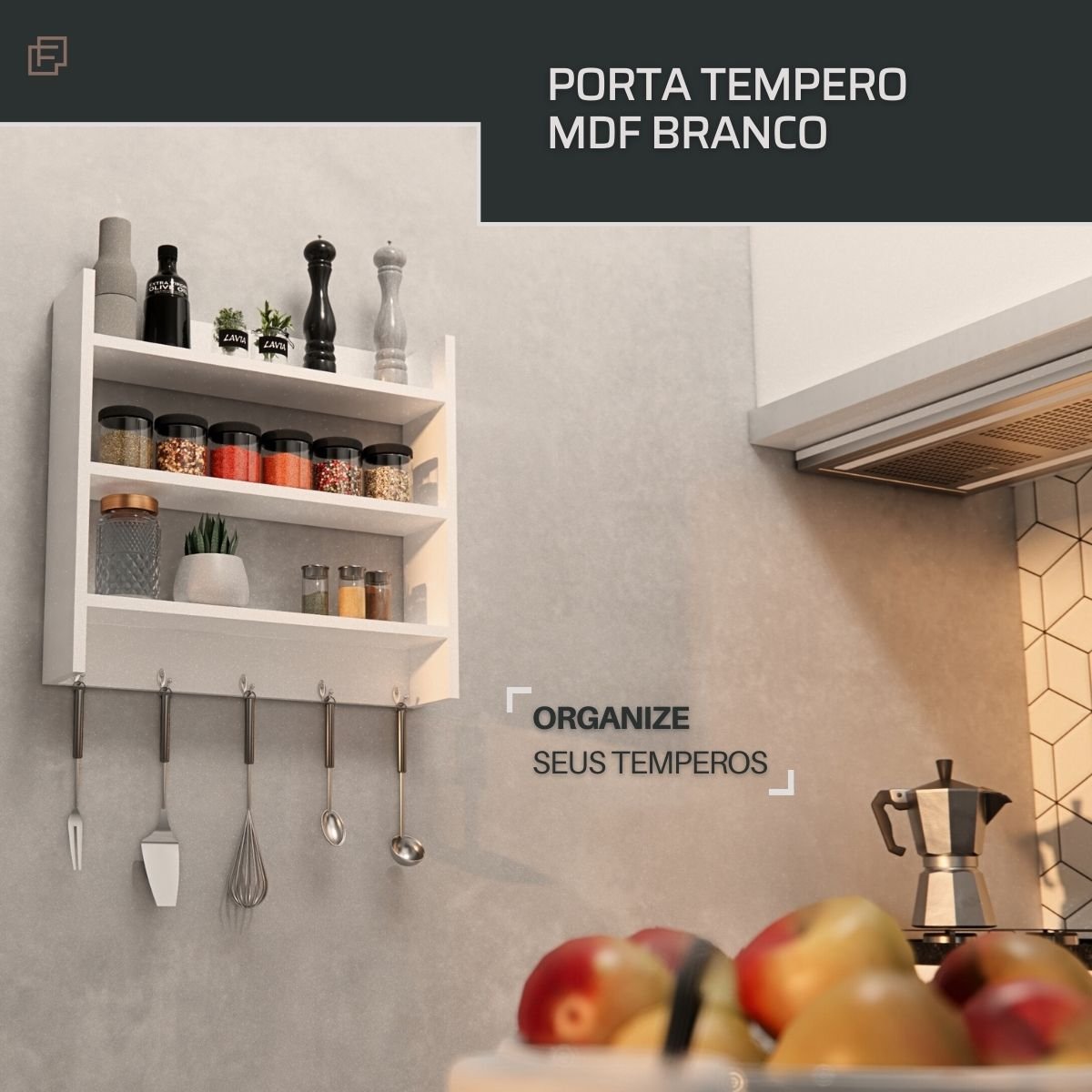 Porta Tempero de Parede para Condimentos Cor Branco 3 Prateleiras - 5