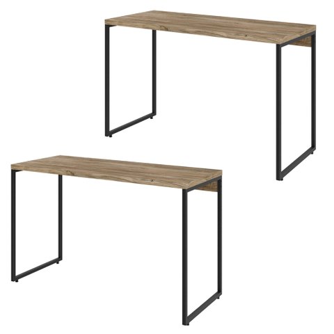 Kit 02 Mesas Para Escritório e Home Office Industrial Aspen 120 cm C01 Carvalho - Lyam Decor