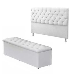 Cabeceira Mais Calçadeira Baú Solteiro Para Cama Box Sofia Branco - 1