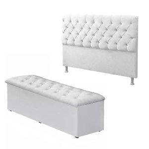 Cabeceira Mais Calçadeira Baú Solteiro Para Cama Box Sofia Branco