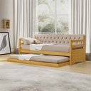 Ver imagem 2 de Sofá Cama Solteiro Verona Estofado Capitonê Veludo Bege com Cama Auxiliar + 2 Colchões Imbuia