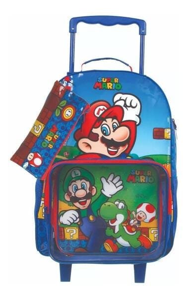 Kit Mochila Super Mario De Rodas Com Lancheira E Estojo - 6