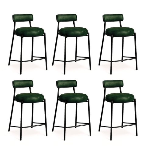 Banqueta de Cozinha Baixa com Encosto Industrial em Aço Kit 6 Londres Pu D03 - D’Rossi