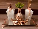 Ver imagem 1 de Kit Lavabo Rose Gold Branco 6 Peças Difusor Sabonete Bandeja