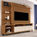 Ver imagem 2 de Home Theater para Sala com Três Prateleiras Laterais Quatro Nichos Ripado Nobre - Giga Móveis:freijo