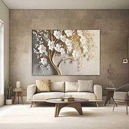 Quadro Decorativo Floral Dourado e Branco 40x60 Quarto Sala Hall Decoração - 1