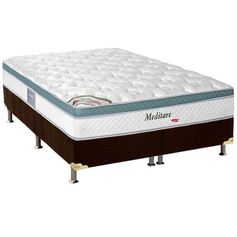Cama Box Queen: Colchão Molas Herval Masterpocket Ensacadas Meditare + Base Crc Suede Marrom(