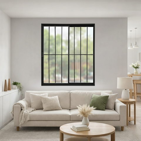 Vitrô 2 Folhas de Correr Aluminio Preto com Grade 1,00x1,20 Linha 18 Modular