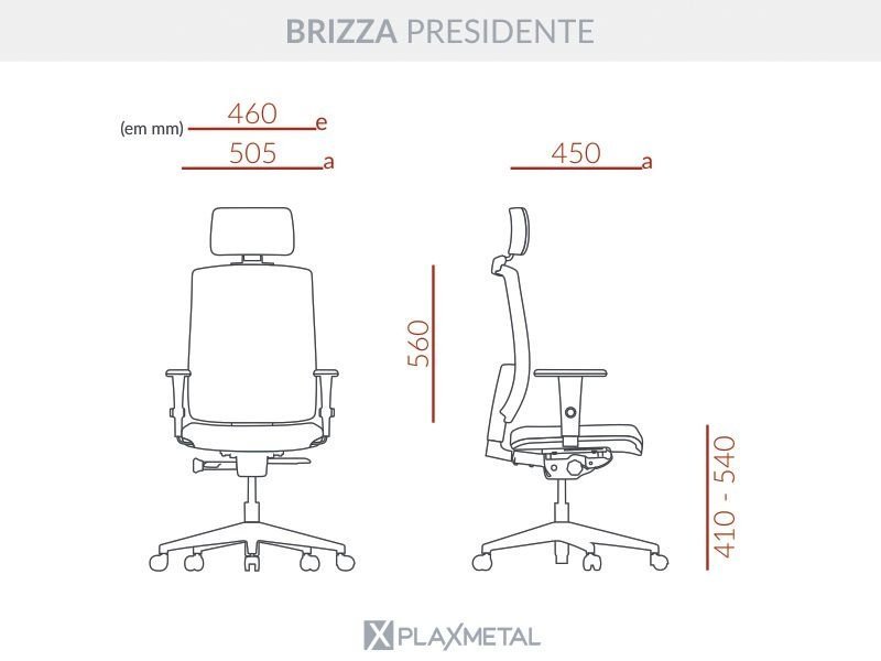 Cadeira Brizza Presidente Tela - Autocompensador e Braços 3D - Plaxmetal - 4