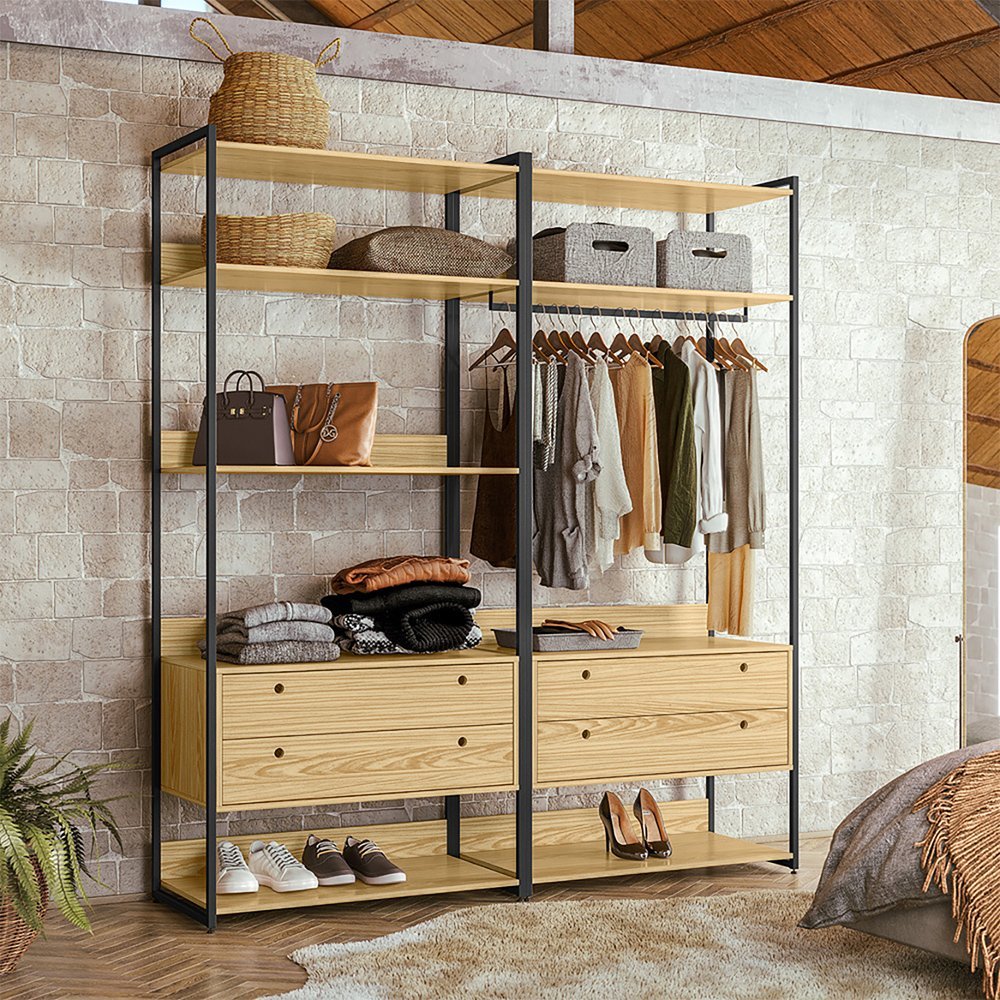 Guarda Roupa Closet Modulado Industrial Quarto Solteiro Olivar Aberto ...