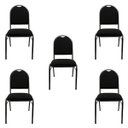 Ver imagem 1 de Cadeira Hoteleira Empilhavel Reforçada Redonda com Puxador para Auditório Recepção Preta Kit 5 Peças