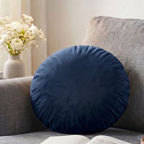 Almofada Redonda Veludo Premium 35cm Decorativa com Zíper e Enchimento - Azul Marinho