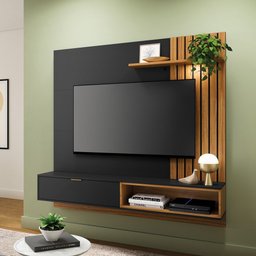 Painel Bancada Suspensa para Tv até 65 Pol. Ripado 180cm Tocantins Preto Fosco/noce Milano - Colibri - 2